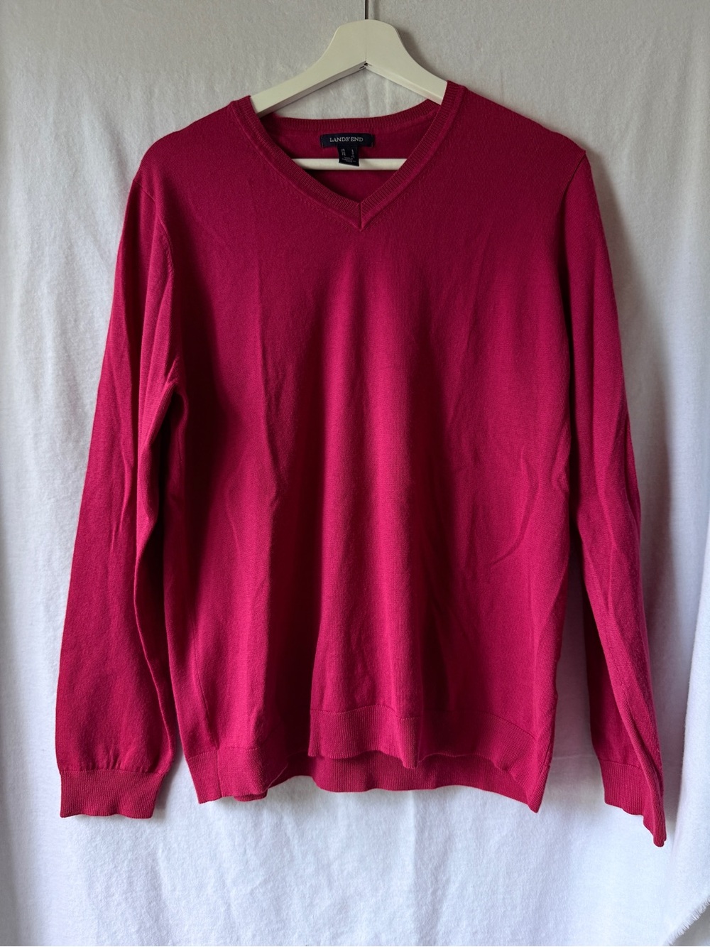 Lands' End Women's V-Neck Sweater - Cranberry Pink